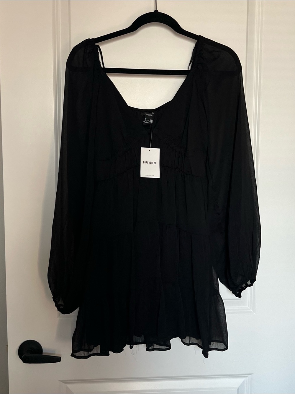 Black Long-Sleeve Tiered Mini Dress